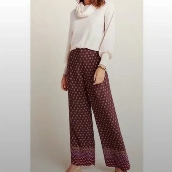 Anthropologie Pants - Anthropologie Marsden High Rise Wide Leg Printed Crimson Pants Size 6